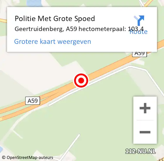 Locatie op kaart van de 112 melding: Politie Met Grote Spoed Naar Geertruidenberg, A59 hectometerpaal: 103,4 op 10 oktober 2021 19:27