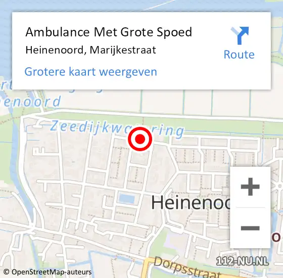 Locatie op kaart van de 112 melding: Ambulance Met Grote Spoed Naar Heinenoord, Marijkestraat op 10 oktober 2021 19:46