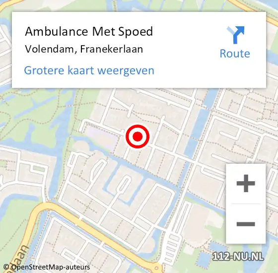 Locatie op kaart van de 112 melding: Ambulance Met Spoed Naar Volendam, Franekerlaan op 10 oktober 2021 19:48