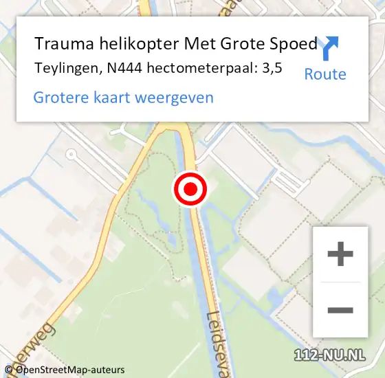 Locatie op kaart van de 112 melding: Trauma helikopter Met Grote Spoed Naar Teylingen, N444 hectometerpaal: 3,5 op 10 oktober 2021 19:58