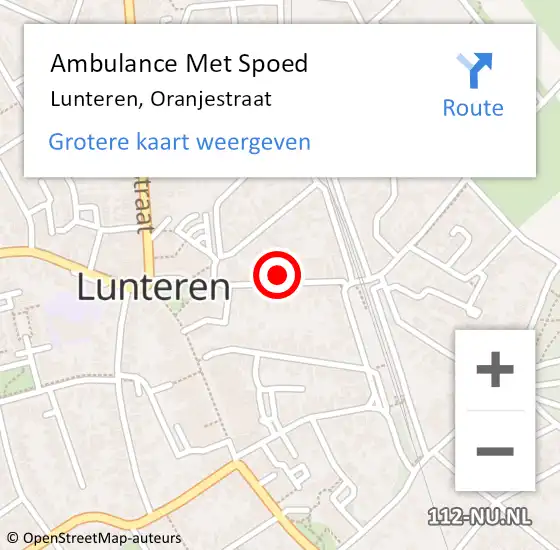 Locatie op kaart van de 112 melding: Ambulance Met Spoed Naar Lunteren, Oranjestraat op 10 oktober 2021 20:06