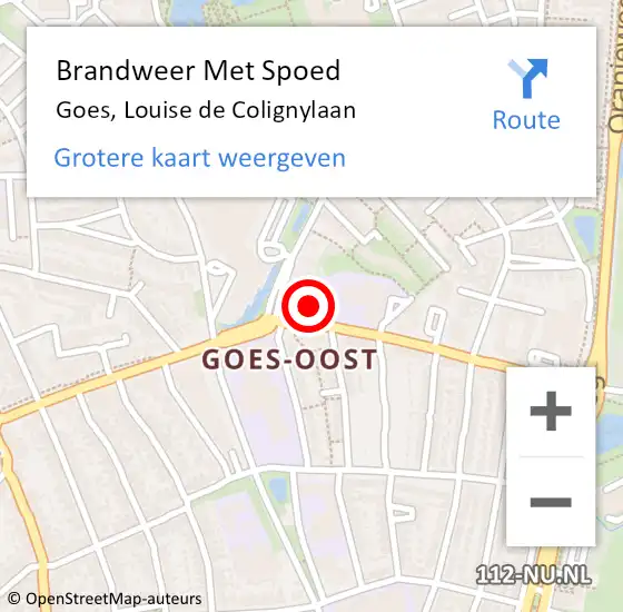 Locatie op kaart van de 112 melding: Brandweer Met Spoed Naar Goes, Louise de Colignylaan op 10 oktober 2021 20:09