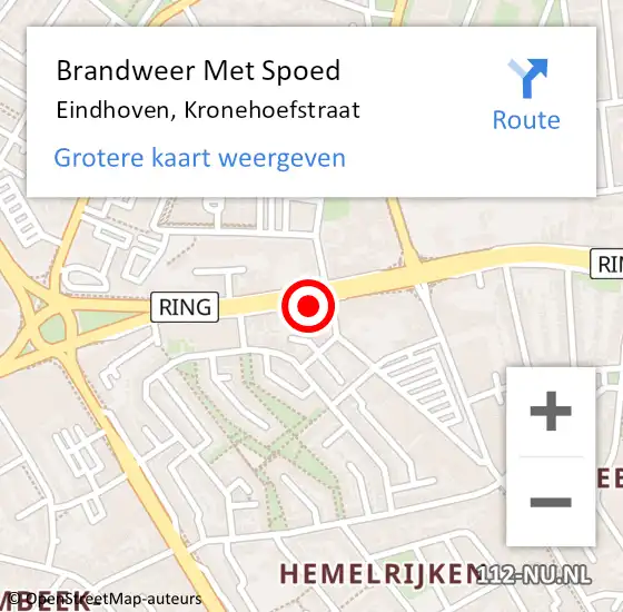 Locatie op kaart van de 112 melding: Brandweer Met Spoed Naar Eindhoven, Kronehoefstraat op 10 oktober 2021 20:16