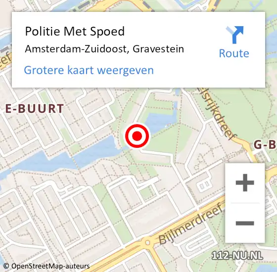 Locatie op kaart van de 112 melding: Politie Met Spoed Naar Amsterdam-Zuidoost, Gravestein op 10 oktober 2021 20:21