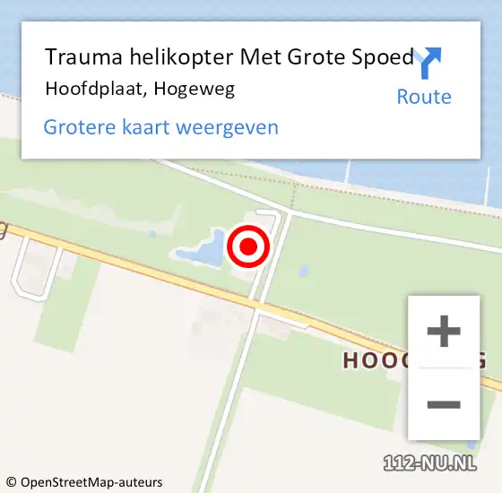 Locatie op kaart van de 112 melding: Trauma helikopter Met Grote Spoed Naar Hoofdplaat, Hogeweg op 10 oktober 2021 20:45
