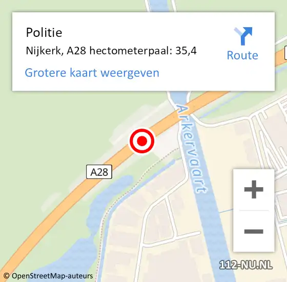 Locatie op kaart van de 112 melding: Politie Nijkerk, A28 hectometerpaal: 35,4 op 10 oktober 2021 21:16