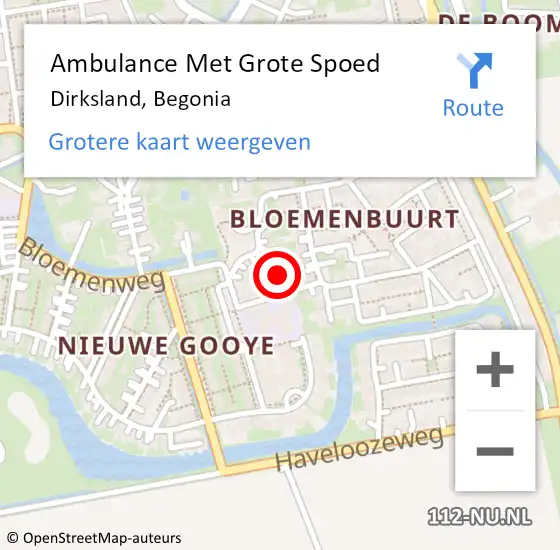 Locatie op kaart van de 112 melding: Ambulance Met Grote Spoed Naar Dirksland, Begonia op 10 oktober 2021 21:30