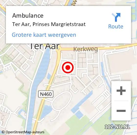 Locatie op kaart van de 112 melding: Ambulance Ter Aar, Prinses Margrietstraat op 25 juni 2014 17:00