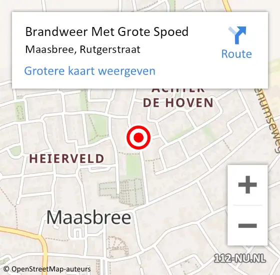 Locatie op kaart van de 112 melding: Brandweer Met Grote Spoed Naar Maasbree, Rutgerstraat op 10 oktober 2021 22:15