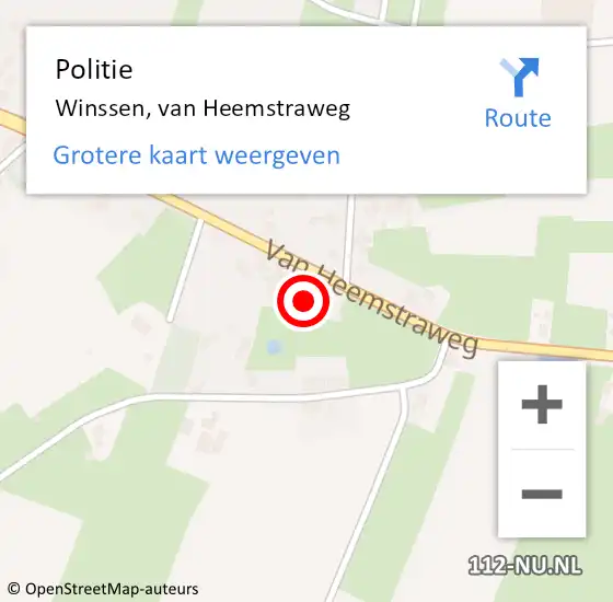 Locatie op kaart van de 112 melding: Politie Winssen, van Heemstraweg op 10 oktober 2021 22:25