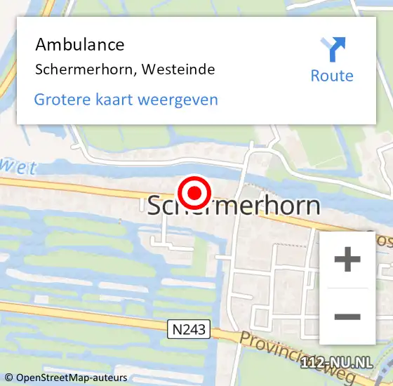 Locatie op kaart van de 112 melding: Ambulance Schermerhorn, Westeinde op 10 oktober 2021 22:38