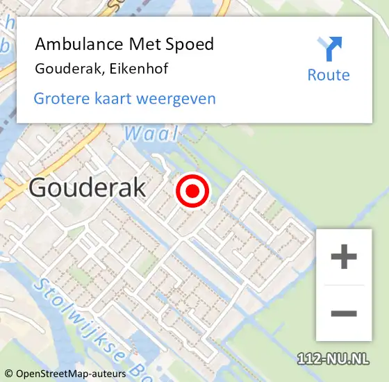 Locatie op kaart van de 112 melding: Ambulance Met Spoed Naar Gouderak, Eikenhof op 10 oktober 2021 23:13