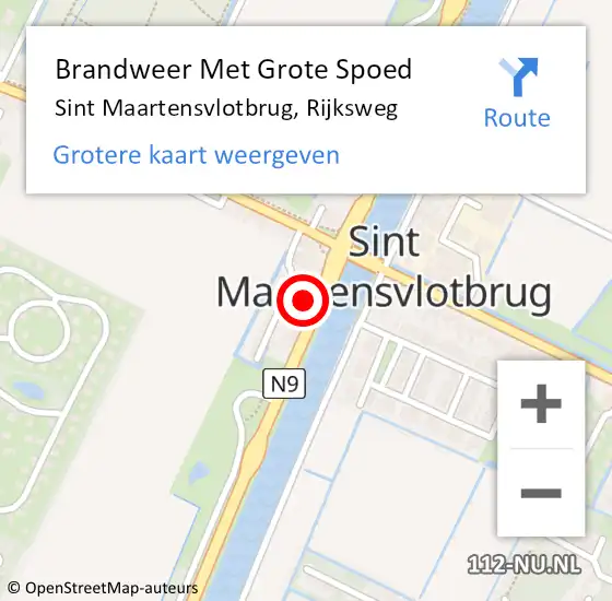 Locatie op kaart van de 112 melding: Brandweer Met Grote Spoed Naar Sint Maartensvlotbrug, Rijksweg op 10 oktober 2021 23:40