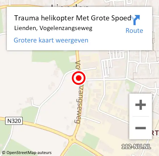 Locatie op kaart van de 112 melding: Trauma helikopter Met Grote Spoed Naar Lienden, Vogelenzangseweg op 10 oktober 2021 23:51