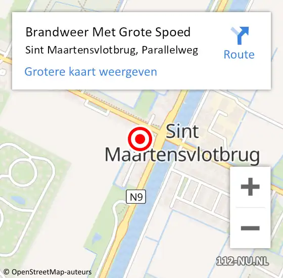 Locatie op kaart van de 112 melding: Brandweer Met Grote Spoed Naar Sint Maartensvlotbrug, Parallelweg op 11 oktober 2021 00:00