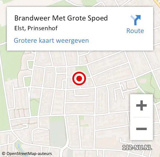 Locatie op kaart van de 112 melding: Brandweer Met Grote Spoed Naar Elst, Prinsenhof op 11 oktober 2021 00:25