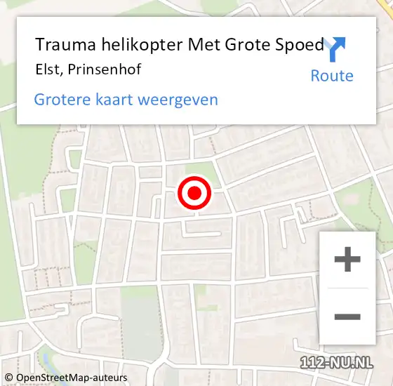 Locatie op kaart van de 112 melding: Trauma helikopter Met Grote Spoed Naar Elst, Prinsenhof op 11 oktober 2021 00:30