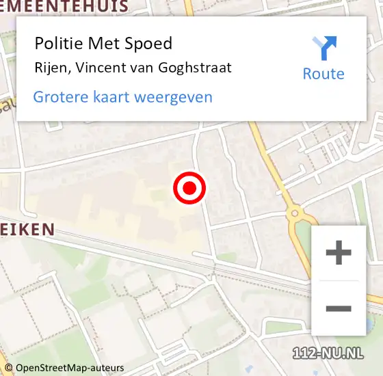 Locatie op kaart van de 112 melding: Politie Met Spoed Naar Rijen, Vincent van Goghstraat op 11 oktober 2021 01:43