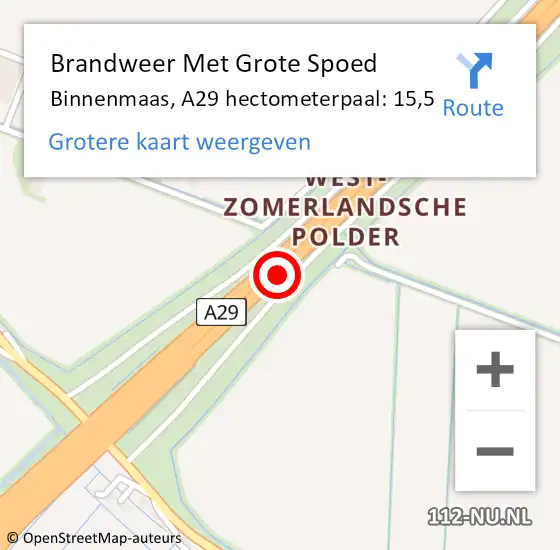 Locatie op kaart van de 112 melding: Brandweer Met Grote Spoed Naar Binnenmaas, A29 hectometerpaal: 15,5 op 11 oktober 2021 06:09