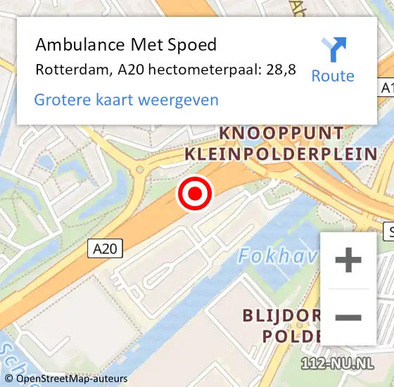Locatie op kaart van de 112 melding: Ambulance Met Spoed Naar Rotterdam, A20 hectometerpaal: 28,8 op 11 oktober 2021 08:01