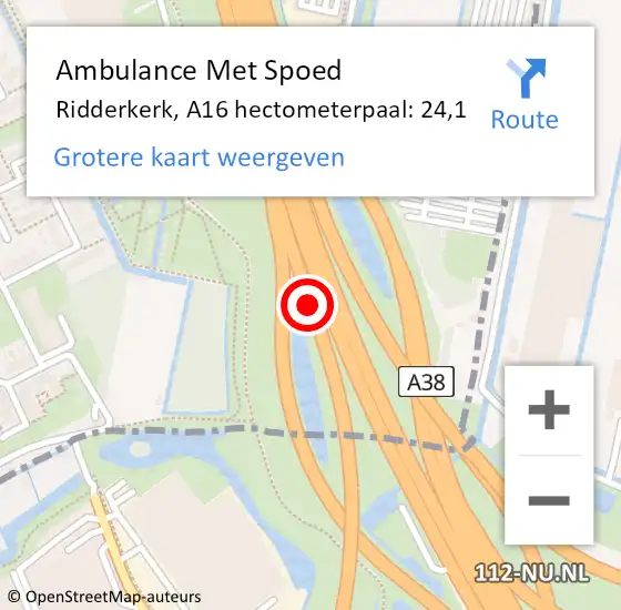 Locatie op kaart van de 112 melding: Ambulance Met Spoed Naar Tynaarlo, A16 hectometerpaal: 24,1 op 11 oktober 2021 08:06