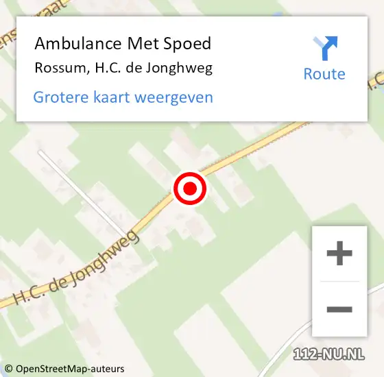Locatie op kaart van de 112 melding: Ambulance Met Spoed Naar Rossum, H.C. de Jonghweg op 11 oktober 2021 08:34