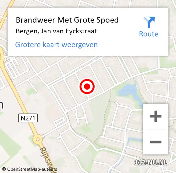 Locatie op kaart van de 112 melding: Brandweer Met Grote Spoed Naar Bergen, Jan van Eyckstraat op 11 oktober 2021 09:05