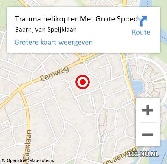 Locatie op kaart van de 112 melding: Trauma helikopter Met Grote Spoed Naar Baarn, van Speijklaan op 11 oktober 2021 09:15