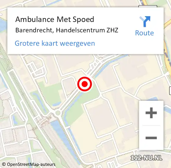 Locatie op kaart van de 112 melding: Ambulance Met Spoed Naar Barendrecht, Handelscentrum ZHZ op 11 oktober 2021 09:41