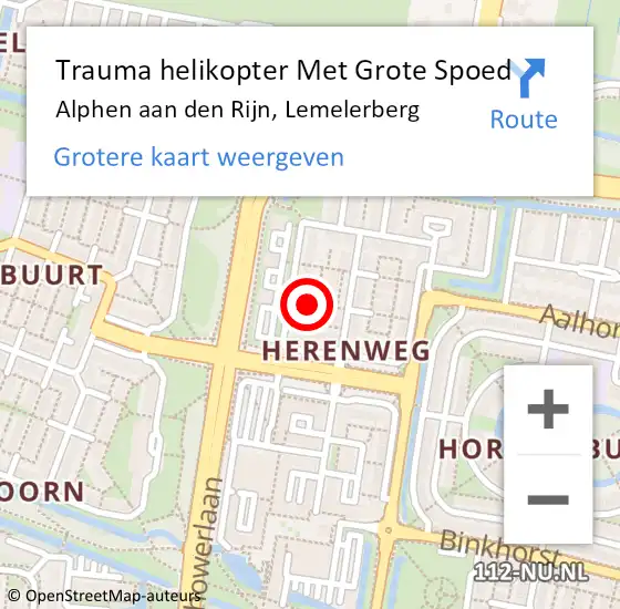 Locatie op kaart van de 112 melding: Trauma helikopter Met Grote Spoed Naar Alphen aan den Rijn, Lemelerberg op 11 oktober 2021 09:50