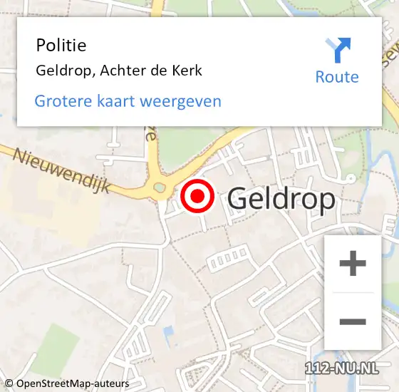 Locatie op kaart van de 112 melding: Politie Geldrop, Achter de Kerk op 11 oktober 2021 10:28