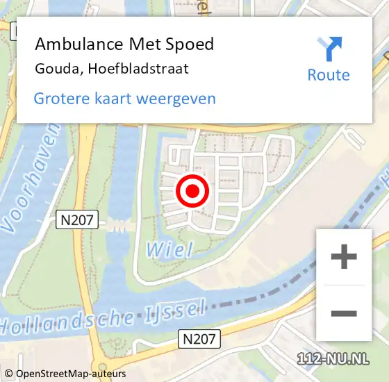 Locatie op kaart van de 112 melding: Ambulance Met Spoed Naar Gouda, Hoefbladstraat op 11 oktober 2021 10:41