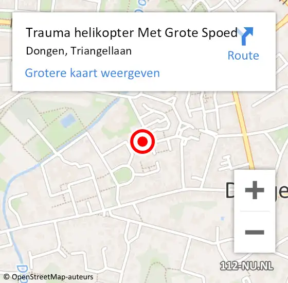 Locatie op kaart van de 112 melding: Trauma helikopter Met Grote Spoed Naar Dongen, Triangellaan op 11 oktober 2021 10:44