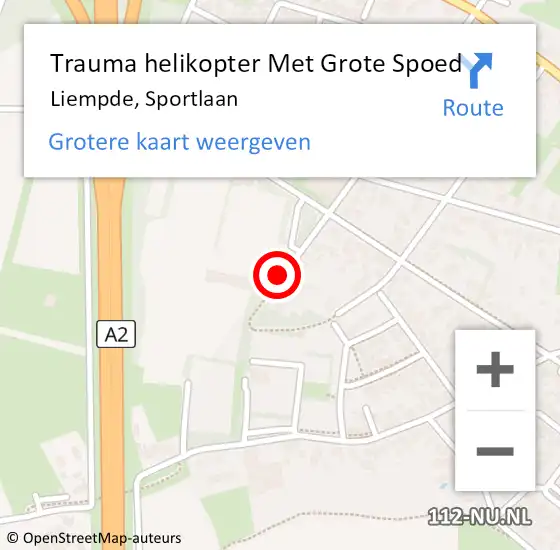 Locatie op kaart van de 112 melding: Trauma helikopter Met Grote Spoed Naar Liempde, Sportlaan op 11 oktober 2021 11:09