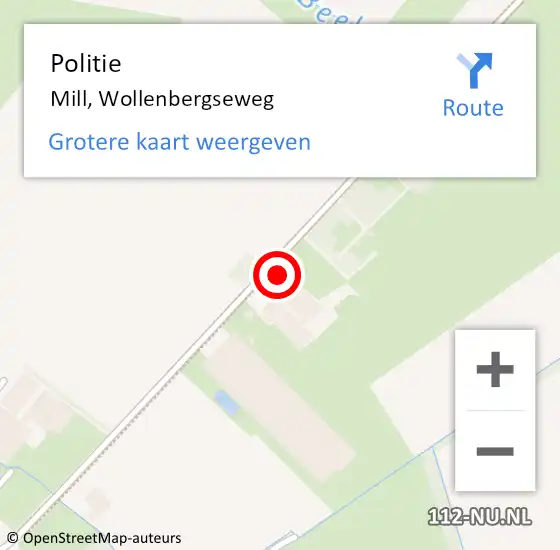 Locatie op kaart van de 112 melding: Politie Mill, Wollenbergseweg op 11 oktober 2021 11:29