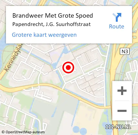 Locatie op kaart van de 112 melding: Brandweer Met Grote Spoed Naar Papendrecht, J.G. Suurhoffstraat op 11 oktober 2021 11:29