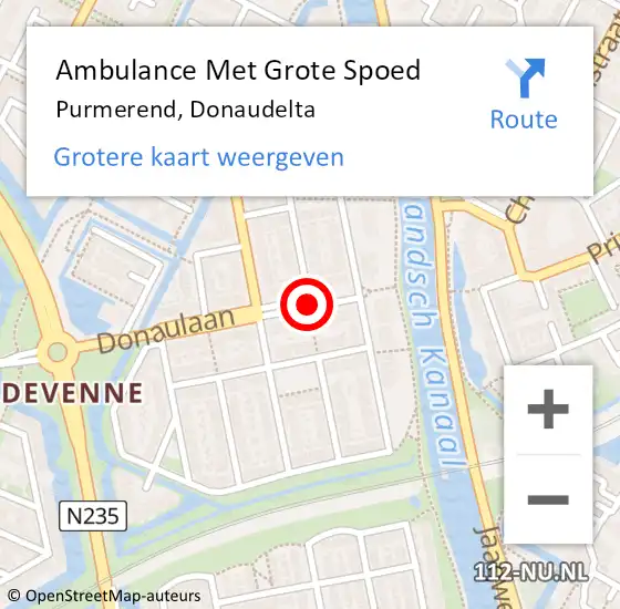 Locatie op kaart van de 112 melding: Ambulance Met Grote Spoed Naar Purmerend, Donaudelta op 11 oktober 2021 11:38