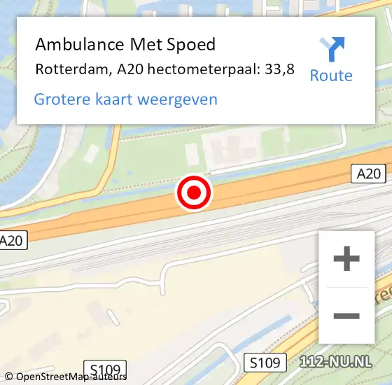 Locatie op kaart van de 112 melding: Ambulance Met Spoed Naar Rotterdam, A20 hectometerpaal: 33,8 op 11 oktober 2021 12:16