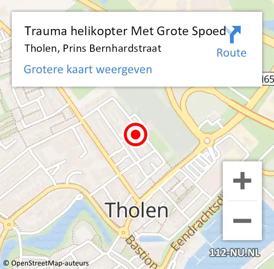 Locatie op kaart van de 112 melding: Trauma helikopter Met Grote Spoed Naar Tholen, Prins Bernhardstraat op 11 oktober 2021 12:17