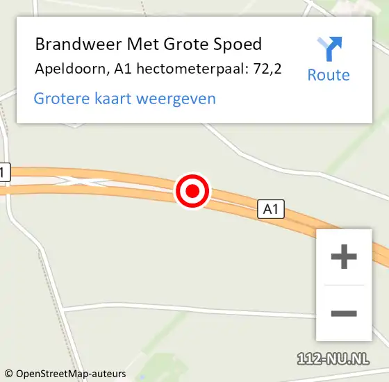 Locatie op kaart van de 112 melding: Brandweer Met Grote Spoed Naar Apeldoorn, A1 hectometerpaal: 72,2 op 11 oktober 2021 12:18