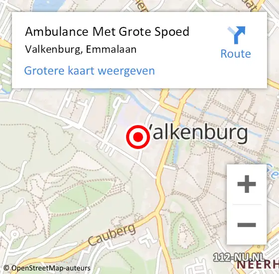 Locatie op kaart van de 112 melding: Ambulance Met Grote Spoed Naar Valkenburg, Emmalaan op 11 oktober 2021 12:21