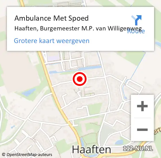 Locatie op kaart van de 112 melding: Ambulance Met Spoed Naar Haaften, Burgemeester M.P. van Willigenweg op 11 oktober 2021 12:58