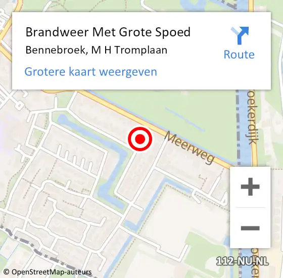 Locatie op kaart van de 112 melding: Brandweer Met Grote Spoed Naar Bennebroek, M H Tromplaan op 11 oktober 2021 13:15