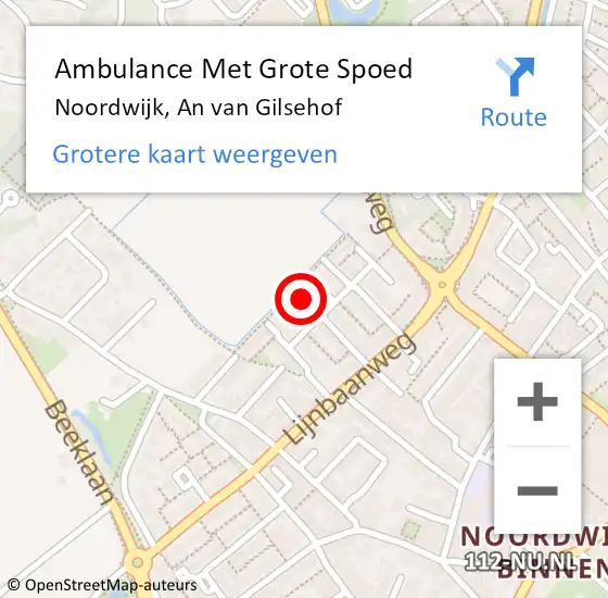 Locatie op kaart van de 112 melding: Ambulance Met Grote Spoed Naar Noordwijk, An van Gilsehof op 11 oktober 2021 13:50