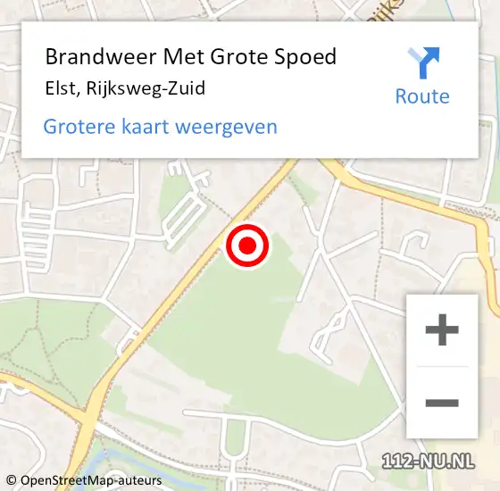 Locatie op kaart van de 112 melding: Brandweer Met Grote Spoed Naar Elst, Rijksweg-Zuid op 11 oktober 2021 14:09