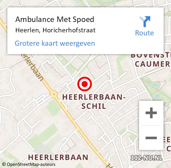 Locatie op kaart van de 112 melding: Ambulance Met Spoed Naar Heerlen, Horicherhofstraat op 25 juni 2014 18:09