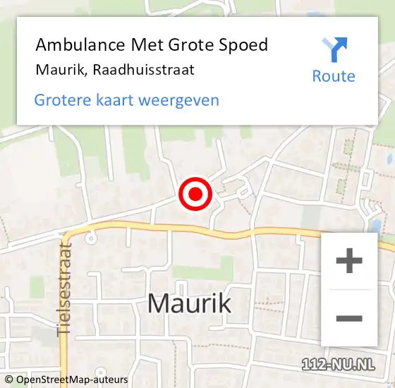 Locatie op kaart van de 112 melding: Ambulance Met Grote Spoed Naar Maurik, Raadhuisstraat op 11 oktober 2021 14:34