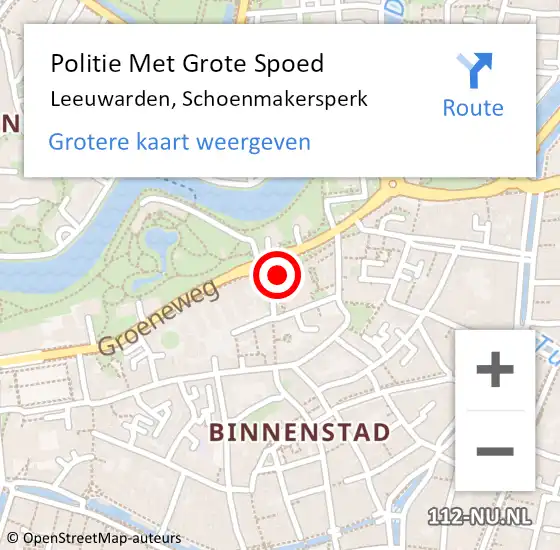 Locatie op kaart van de 112 melding: Politie Met Grote Spoed Naar Leeuwarden, Schoenmakersperk op 11 oktober 2021 14:53