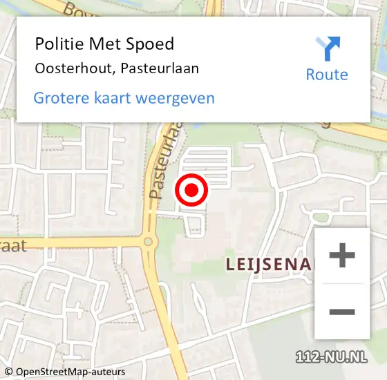 Locatie op kaart van de 112 melding: Politie Met Spoed Naar Oosterhout, Pasteurlaan op 11 oktober 2021 14:55