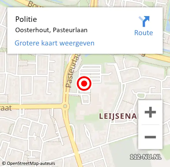 Locatie op kaart van de 112 melding: Politie Oosterhout, Pasteurlaan op 11 oktober 2021 14:55